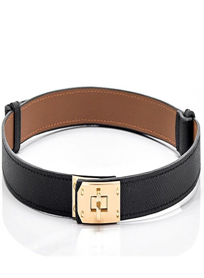 M-YOUNG Women Skinny Leather Belt Solid Color Alloy Turn Lock Adjustable Waistband for Jeans Dresses Pants Coats (Black) - Image 1